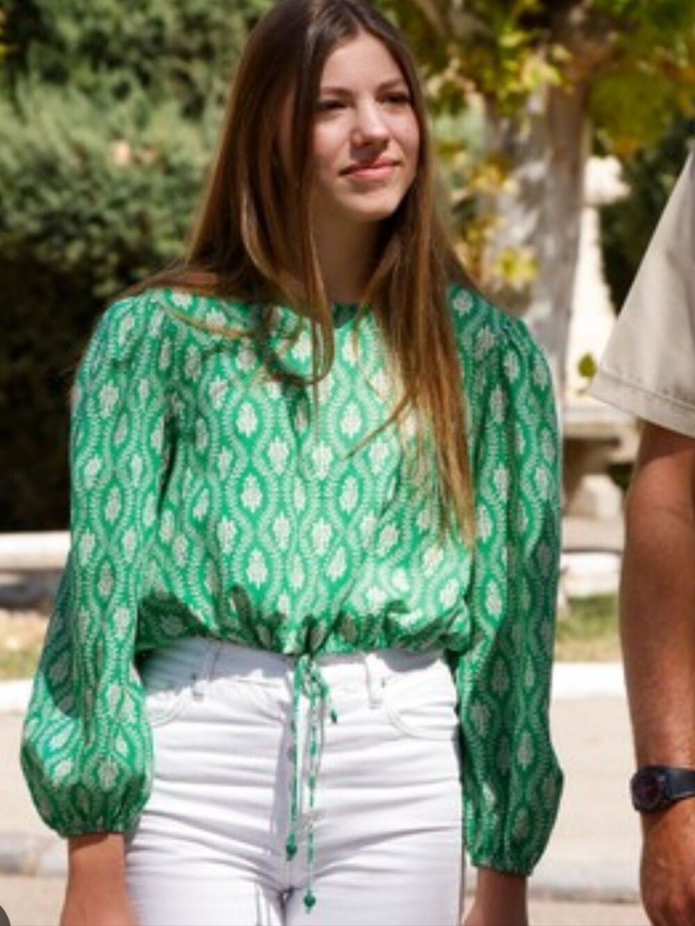 S Zara green patterned blouse Oversized leaf Floral Cotton Peasant Top Boho